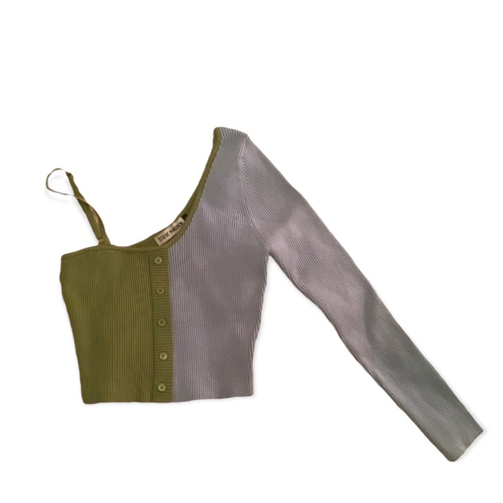 Steve Madden Two-Color One-Sleeve Cropped Sweater